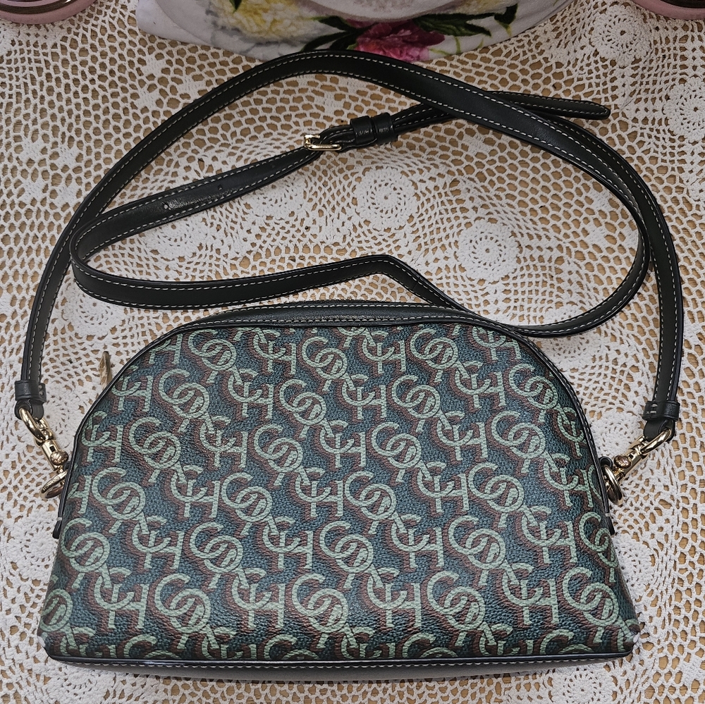 Coach CF343 Madi Crossbody With Coach Monogram Print IN Green Used